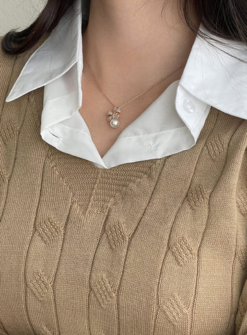 Romance Cubic Ribbon Pearl Necklace